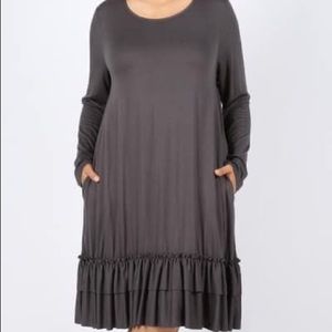 Charcoal Gray Plus Layering Dress w/ruffle bottom